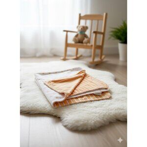 Pottery Barn Kids Dot Stripe Chamois Baby Blanket Orange White Reversible 30x40